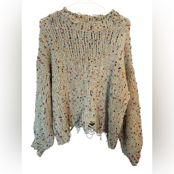 POL Multicolor Speckled Knit Sweater Distressed Collar Cuffs Artsy Hem Size L - Picture 1 of 9